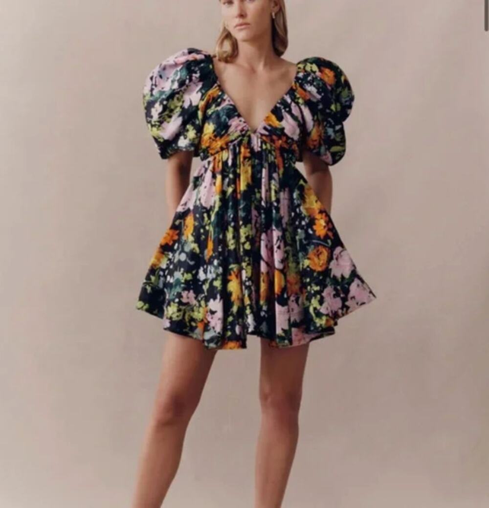 Aje Gabrielle Plunge Mini Dress Floral Womens New Size 0US